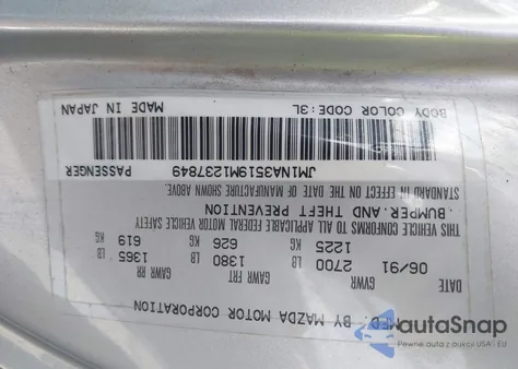 1991 Mazda Mx-5 Miata z USA, uszkodzony, nr VIN JM1NA3519M1237849